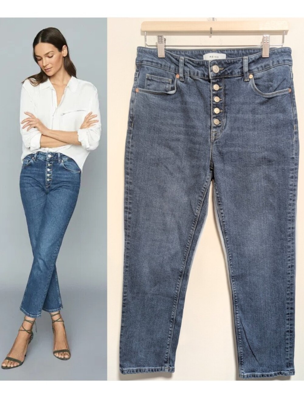 Reiss | Bailey Mid-Rise Straight Leg Jeans In Medium Wash Blue